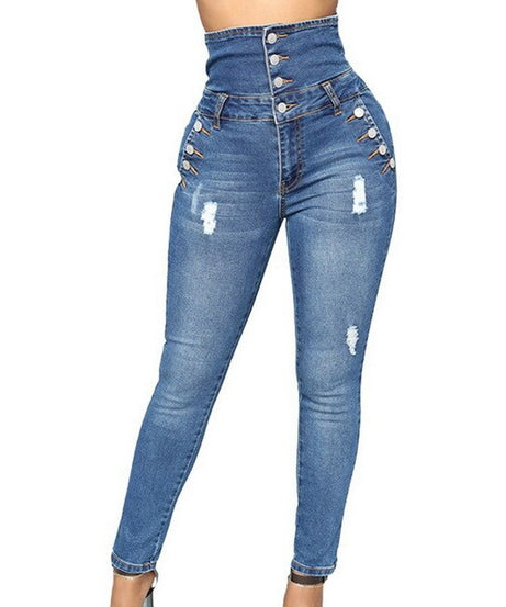 Pantalones vaqueros ajustados elásticos de cintura alta para mujer Logrado