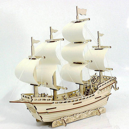 Modelo de velero de madera, bricolaje, montaje hecho a mano