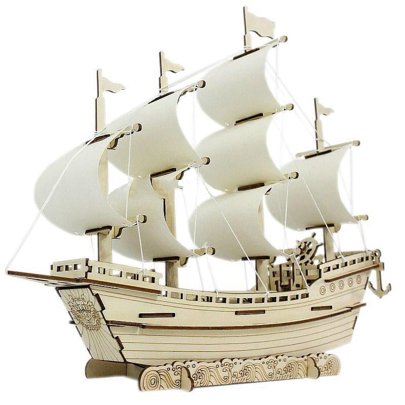 Modelo de velero de madera, bricolaje, montaje hecho a mano