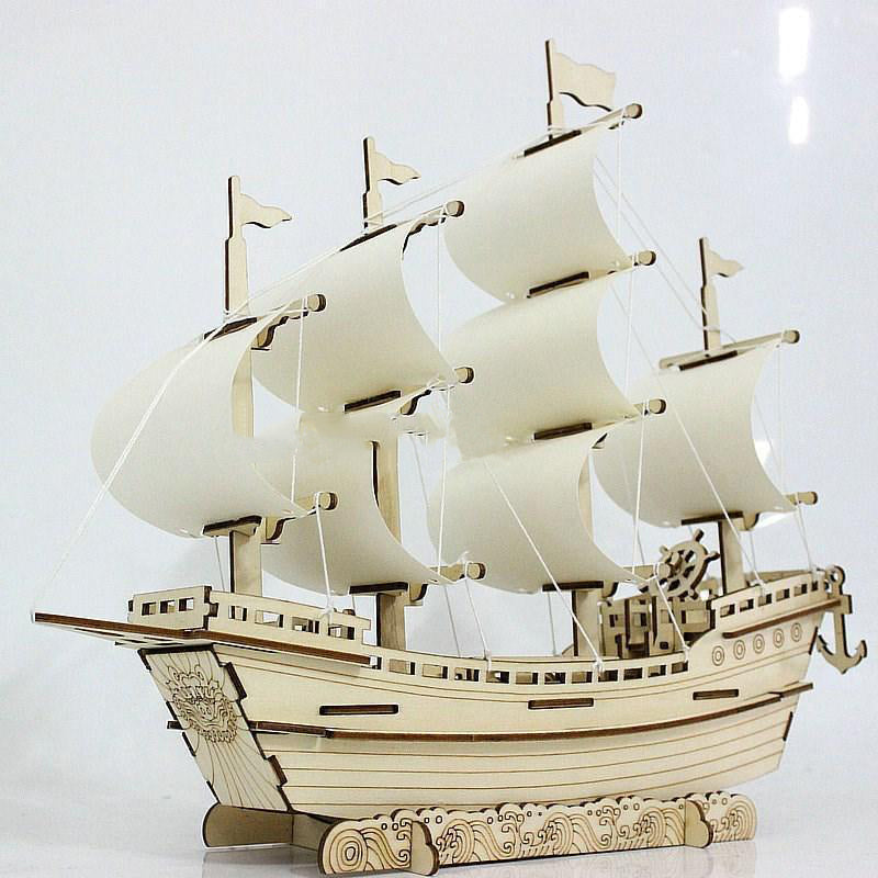 Modelo de velero de madera, bricolaje, montaje hecho a mano