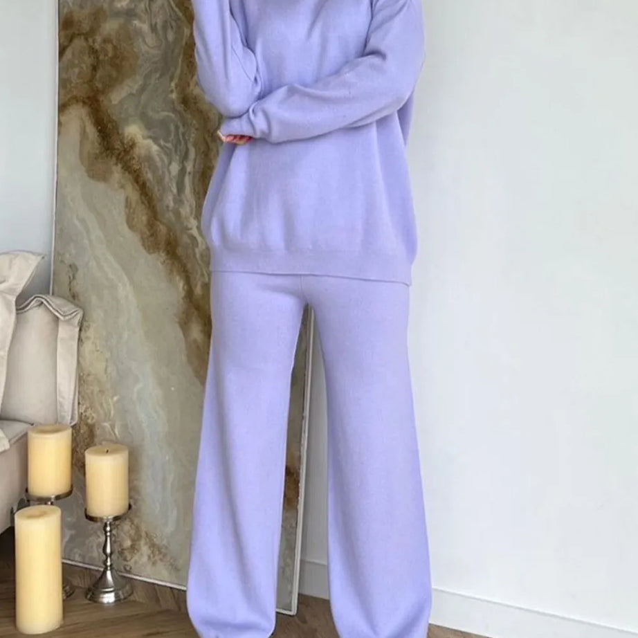 Conjunto de suéter con cuello alto, manga larga y pantalón con cordón