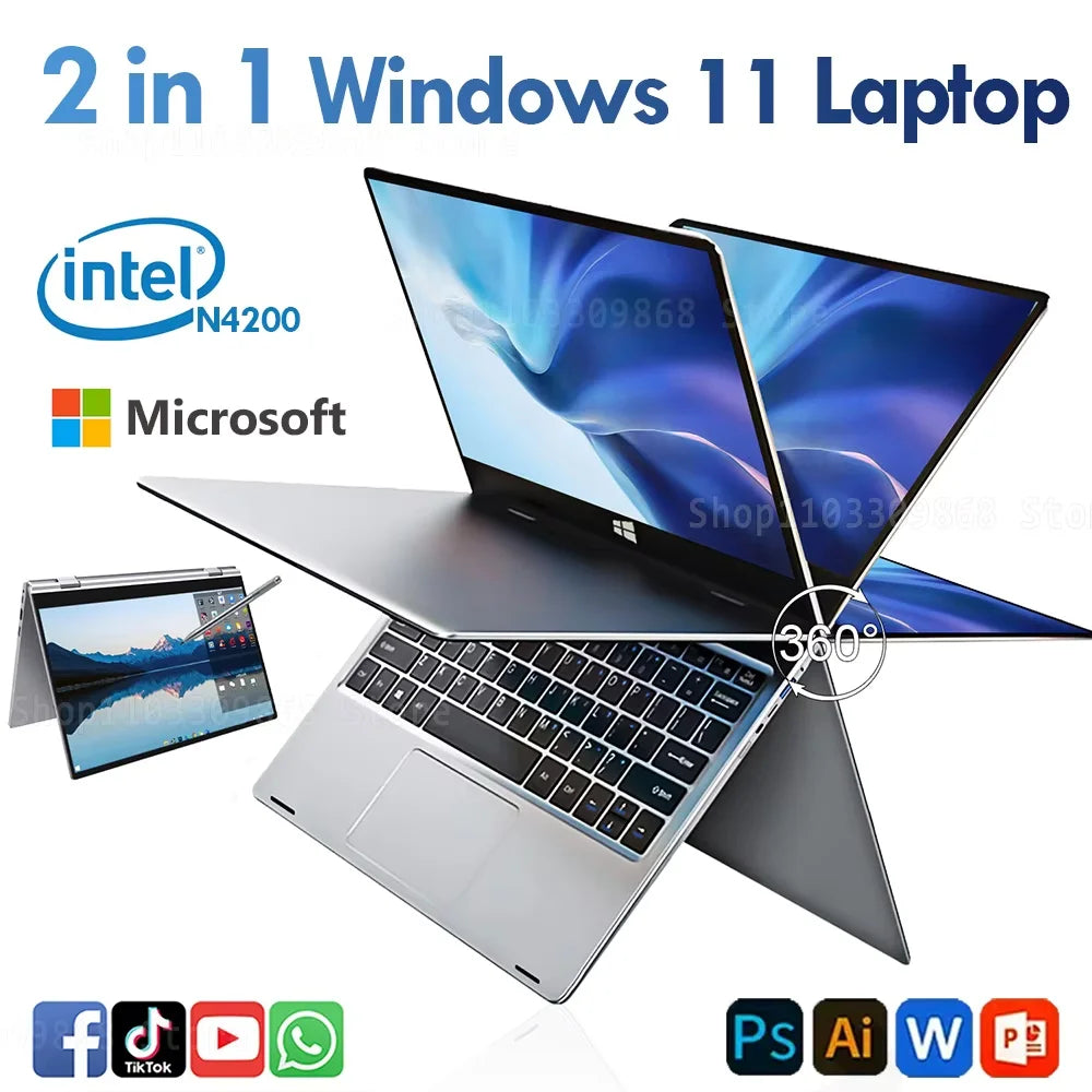Minicomputadora portátil 2 en 1 con pantalla táctil de 11,6" Intel N4020, 8 GB