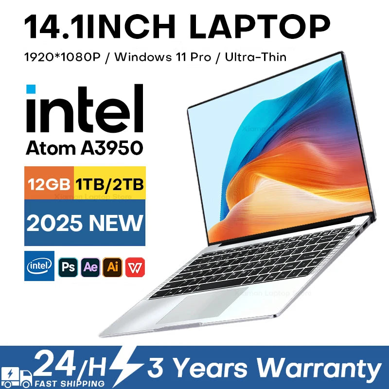 Computadora portátil Erilles con Windows 11 Pro, Intel Atom A3950 2025