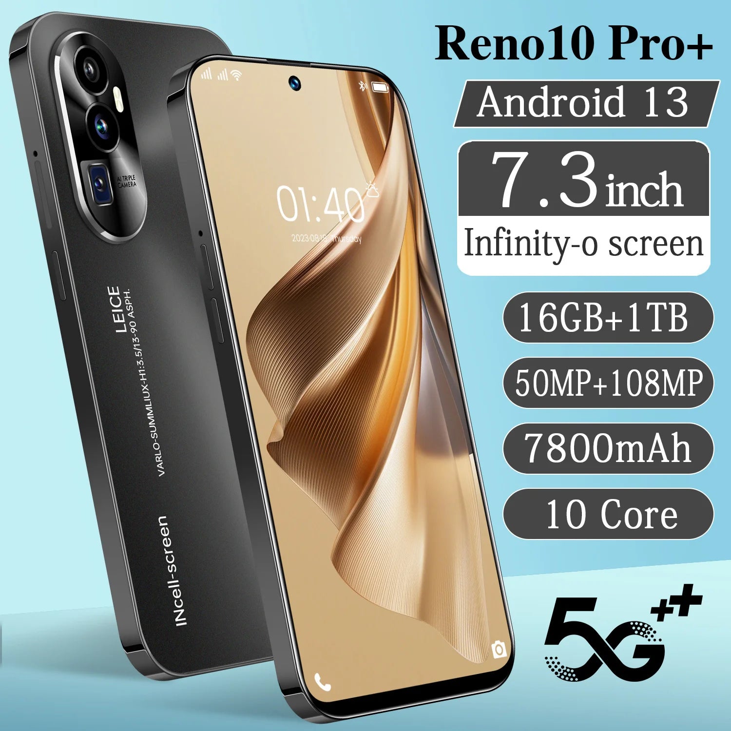 Smartphone Reno10 Pro+ 5G: Pantalla HD+ de 7,3", 16 GB + 1 TB