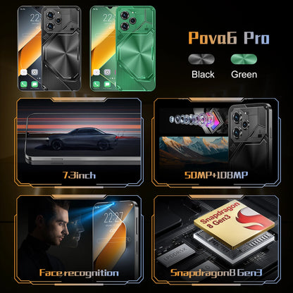 Teléfono inteligente Pova 6 Pro original con pantalla HD de 7.3", 22 GB + 2 TB