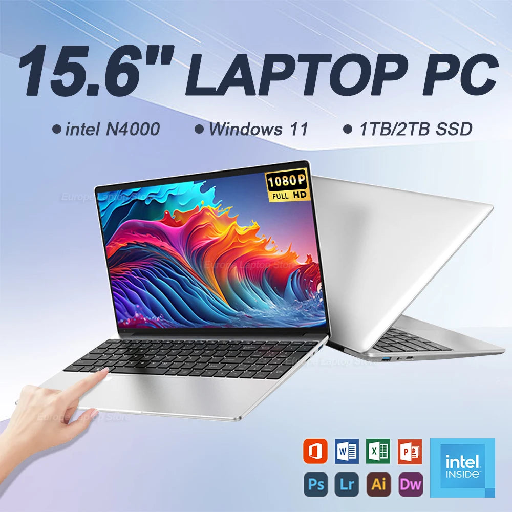 Computadora portátil de 15.6" con Intel Celeron N4000, desbloqueo por huella