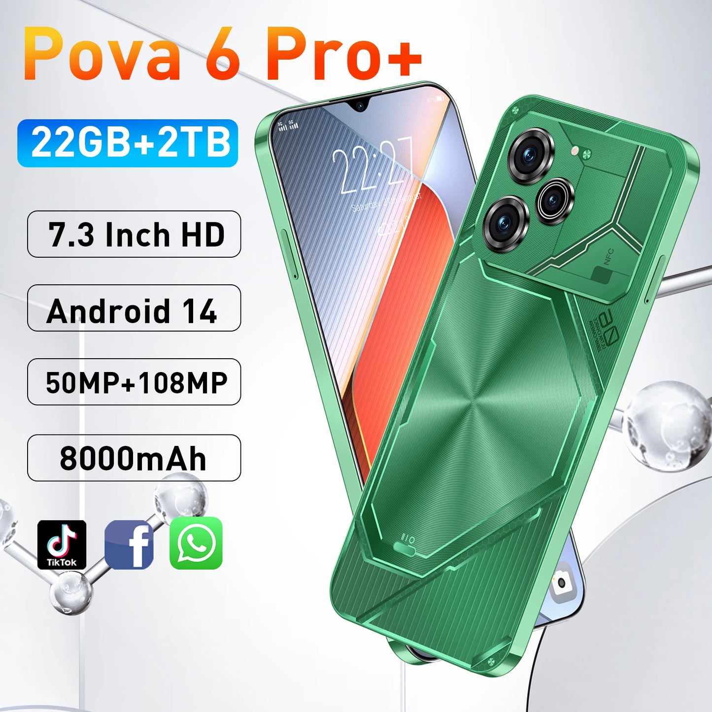 Teléfono inteligente Pova 6 Pro original con pantalla HD de 7.3", 22 GB + 2 TB