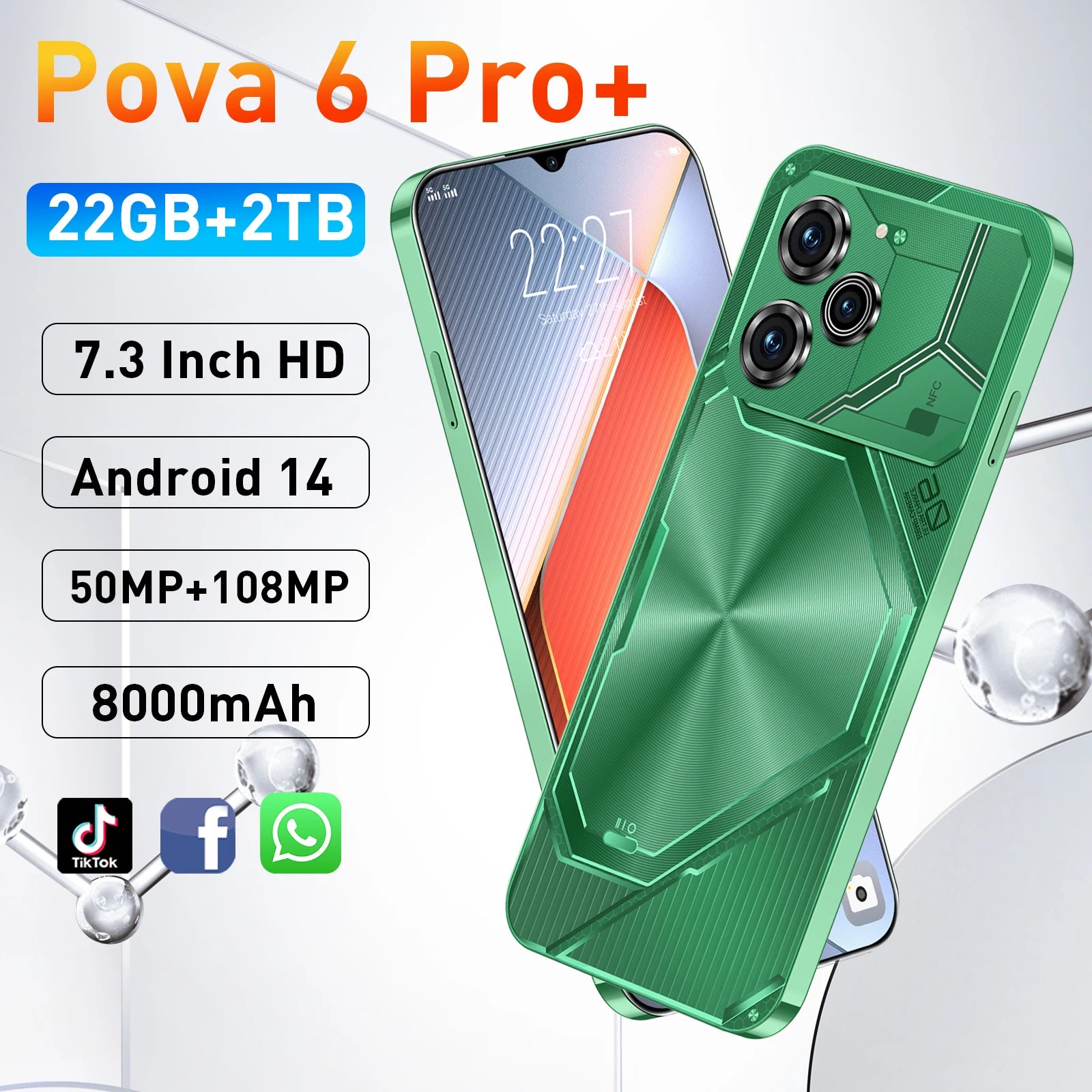 Teléfono inteligente Pova 6 Pro original con pantalla HD de 7.3", 22 GB + 2 TB
