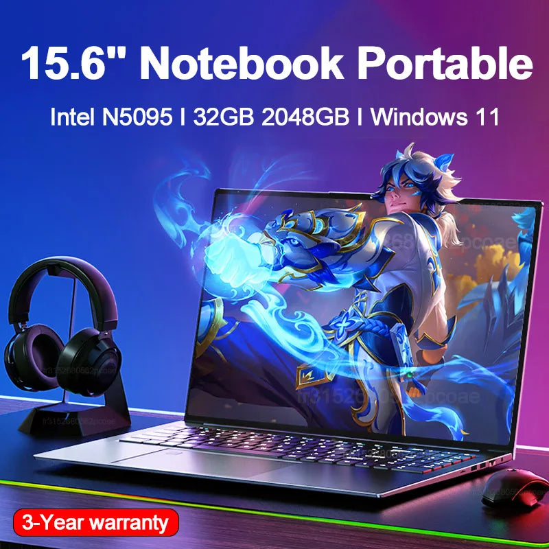 Portátil "Intel Celero N5095 32GB + 2TB Windows 11 portátil Huella digital