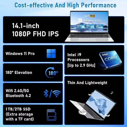Computadora portátil para juegos de 14.1" con Windows 11 Pro i9, 16 GB