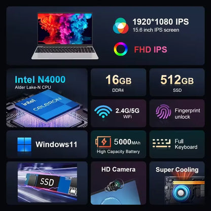Portátiles ultradelgados para gamers de 15,6 pulgadas, Intel Celeron