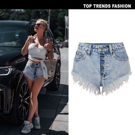 Pantalones cortos vaqueros desgastados de verano para mujer