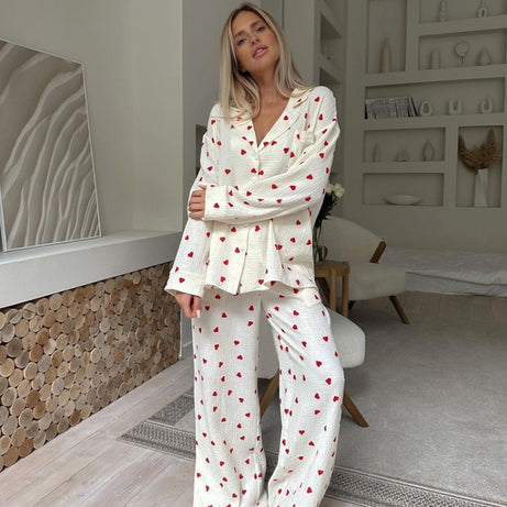 Conjunto de pijama de dos piezas con pantalones largos y mangas largas