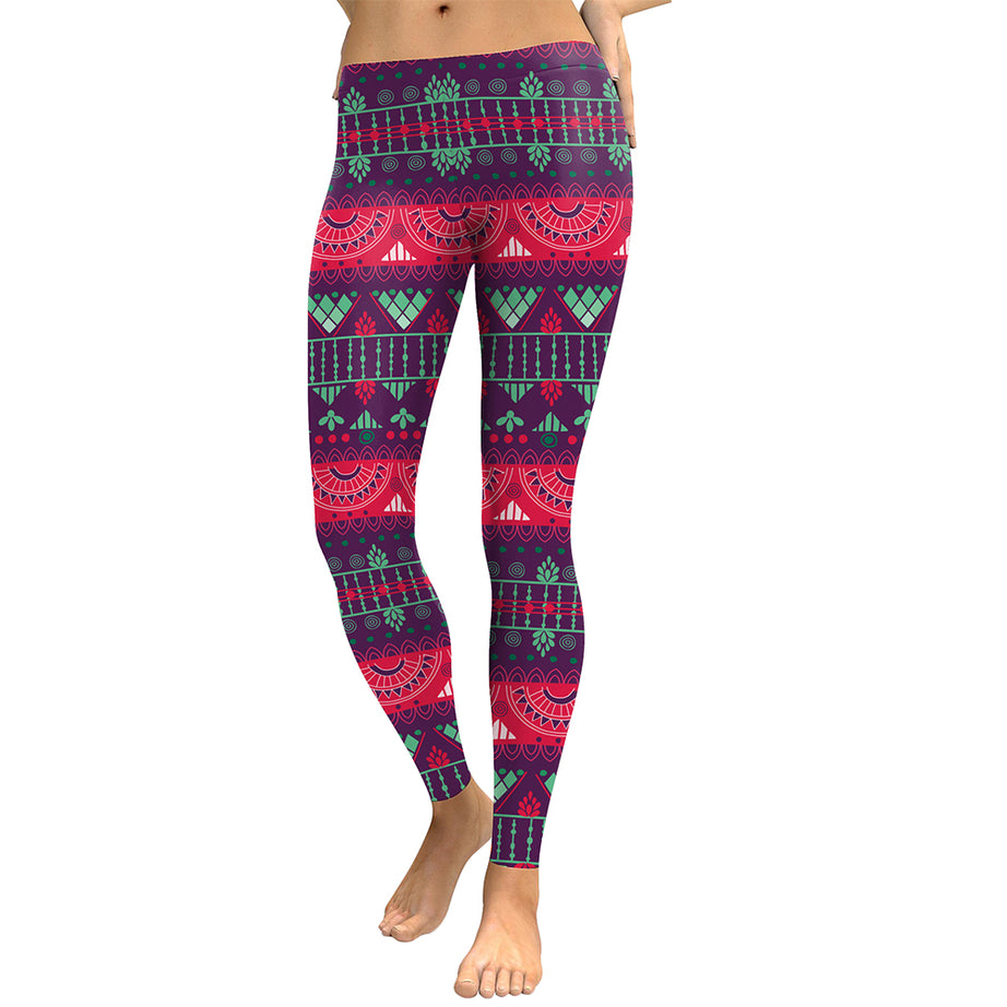 Leggings para mujer con estampado digital de flores rojas y lunares