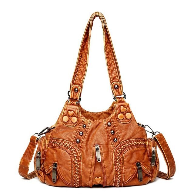 Bolso de mano de piel sintética lavada de alta calidad para mujer