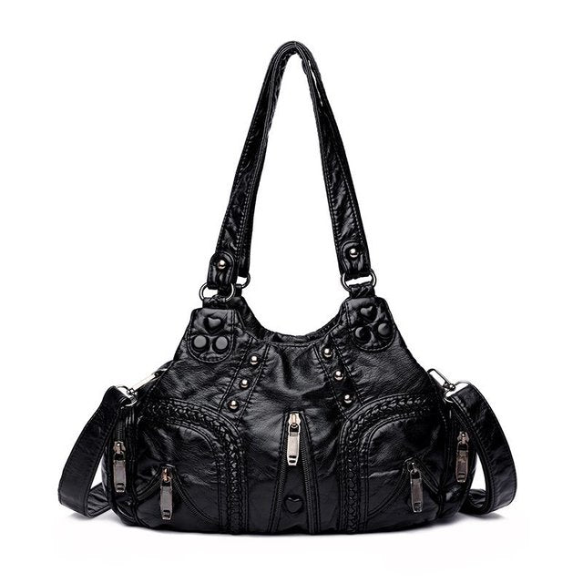 Bolso de mano de piel sintética lavada de alta calidad para mujer