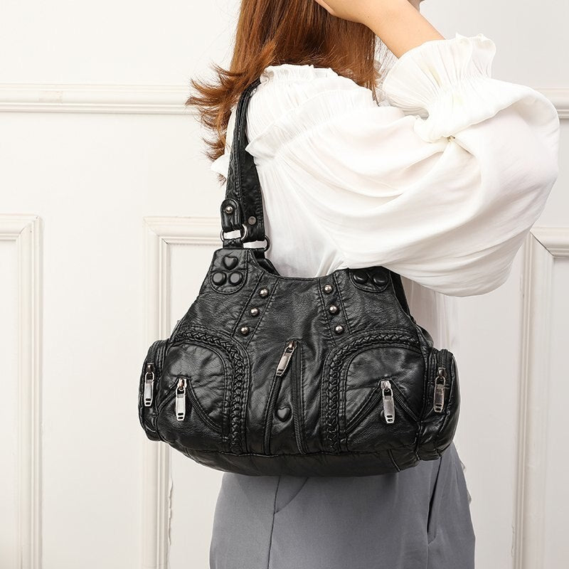 Bolso de mano de piel sintética lavada de alta calidad para mujer