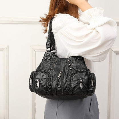 Bolso de mano de piel sintética lavada de alta calidad para mujer