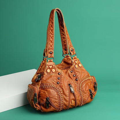 Bolso de mano de piel sintética lavada de alta calidad para mujer