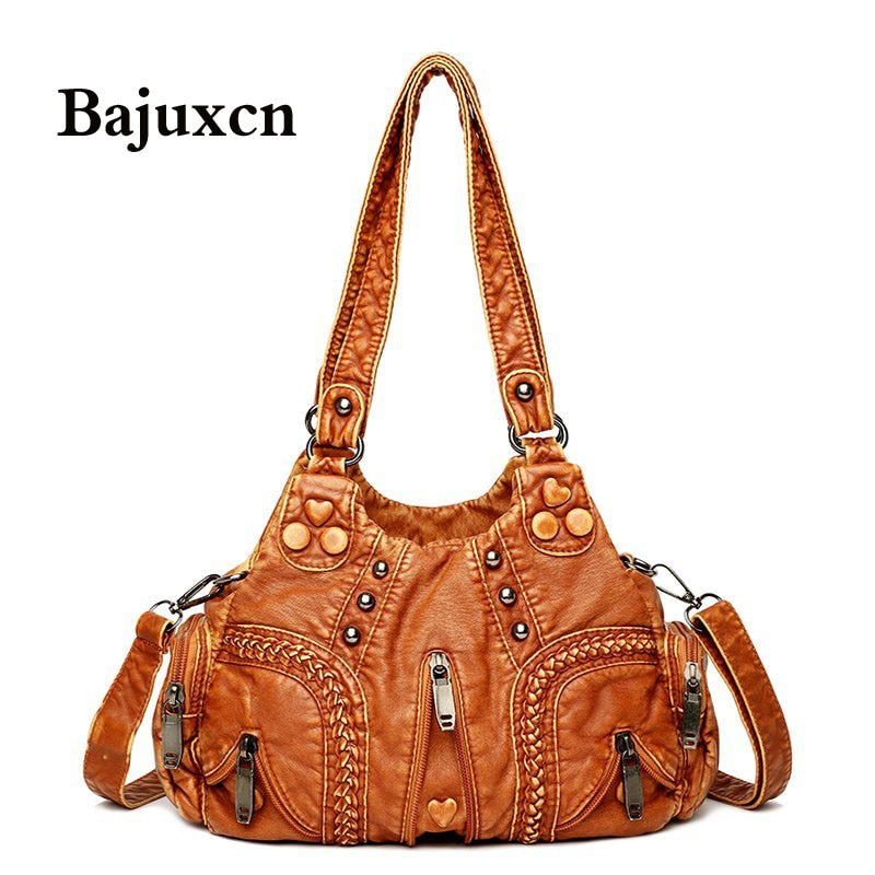 Bolso de mano de piel sintética lavada de alta calidad para mujer