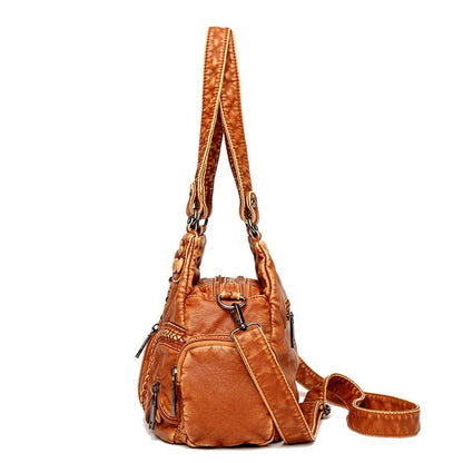 Bolso de mano de piel sintética lavada de alta calidad para mujer