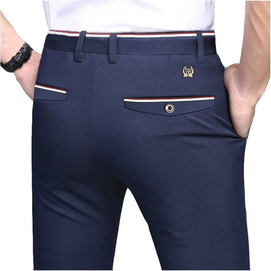 Pantalones de traje para hombre, elegantes pantalones de vestir