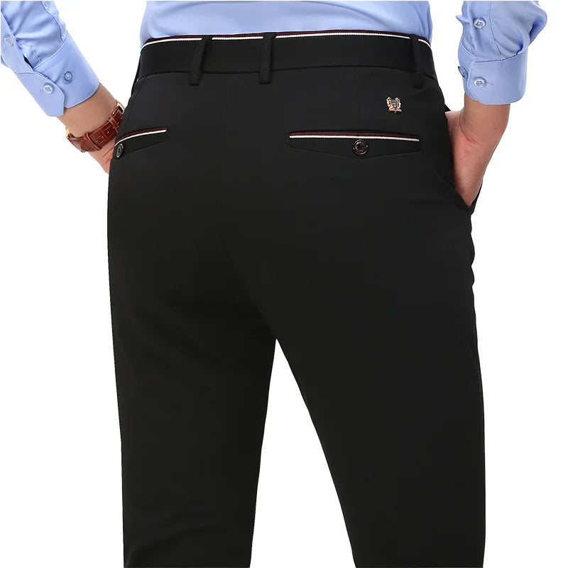 Pantalones de traje para hombre, elegantes pantalones de vestir