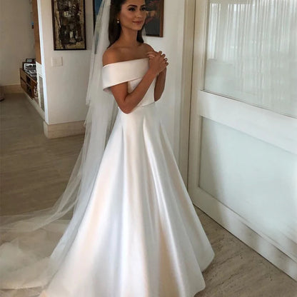 Vestidos de novia sencillos personalizados de corte A, de satén