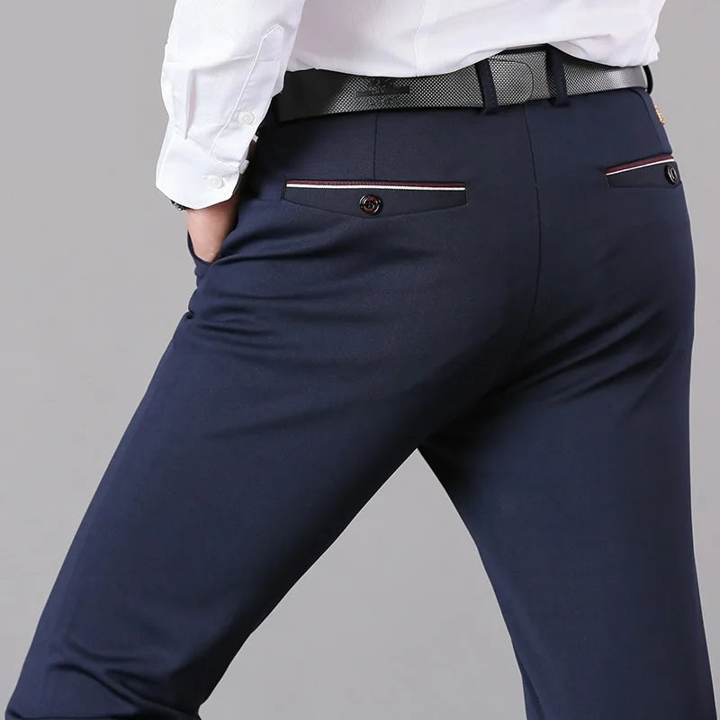 Pantalones de traje para hombre, elegantes pantalones de vestir