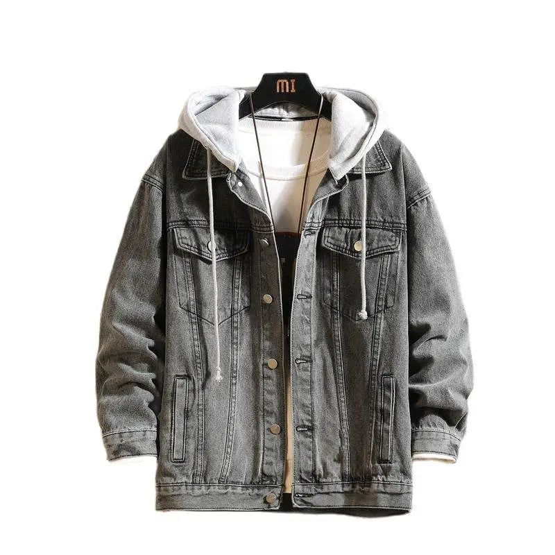 Chaqueta vaquera con capucha para hombre, informal, de color liso