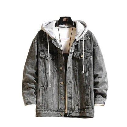 Chaqueta vaquera con capucha para hombre, informal, de color liso