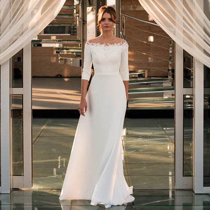 Vestido de novia sencillo, recién llegado, personalizado, cuello barco