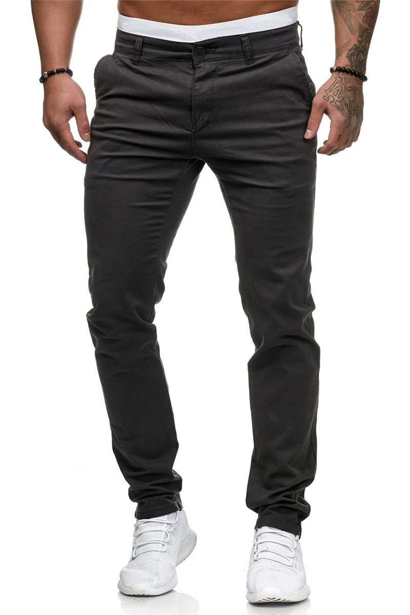 Pantalones casuales de algodón de color liso para hombre