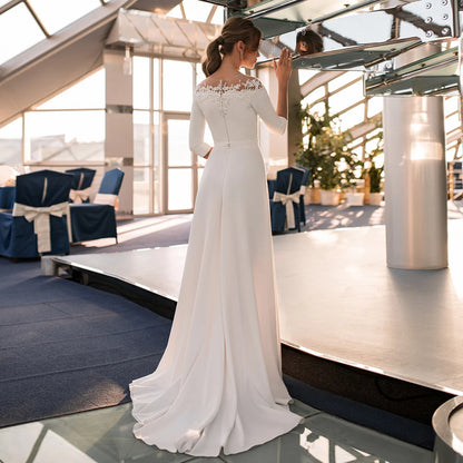 Vestido de novia sencillo, recién llegado, personalizado, cuello barco