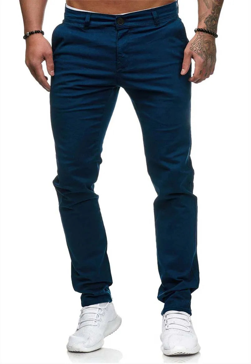 Pantalones casuales de algodón de color liso para hombre