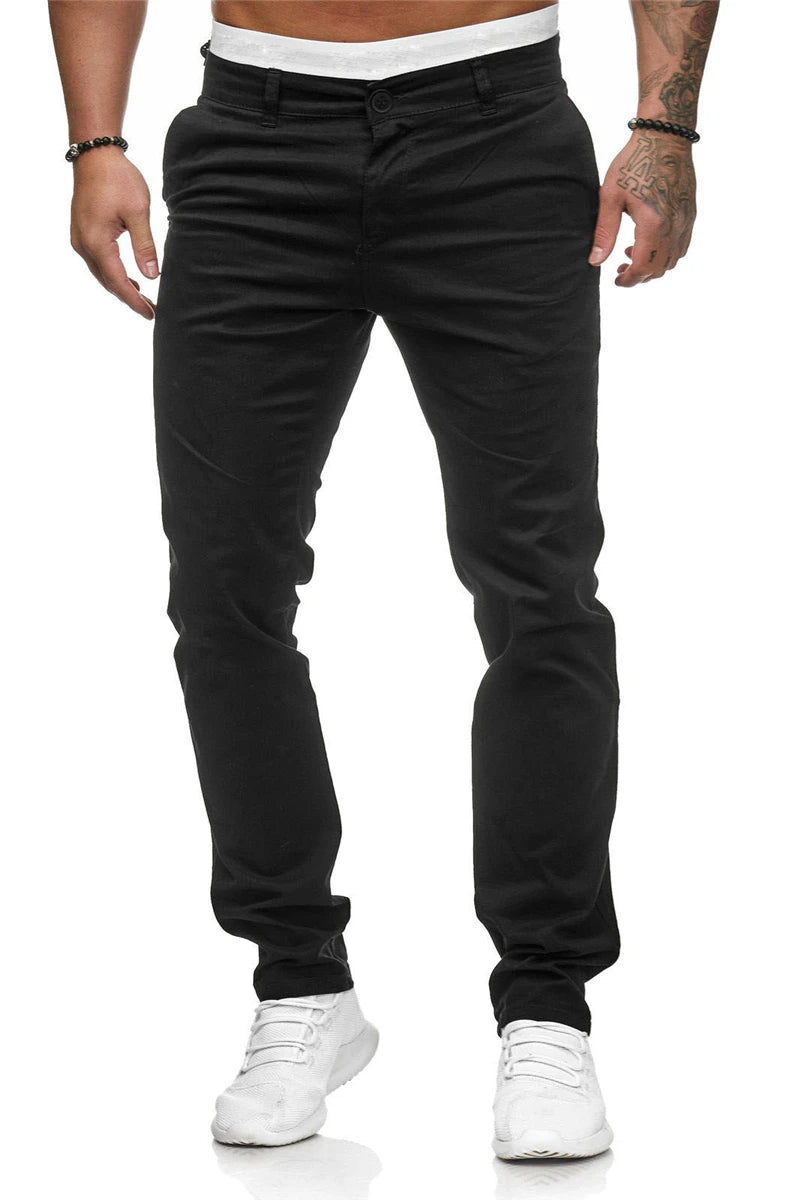 Pantalones casuales de algodón de color liso para hombre