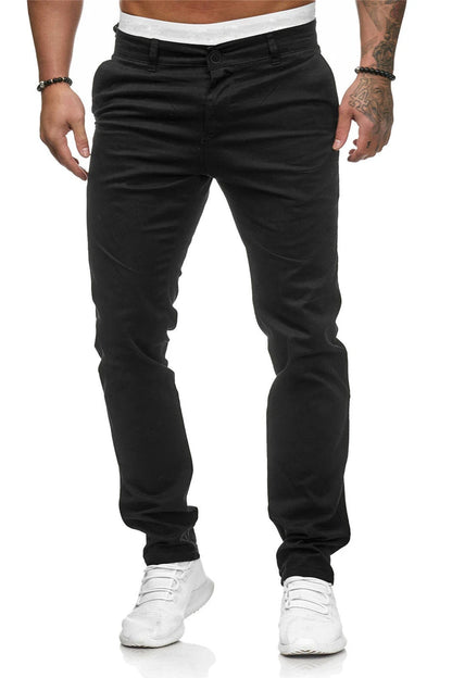 Pantalones casuales de algodón de color liso para hombre