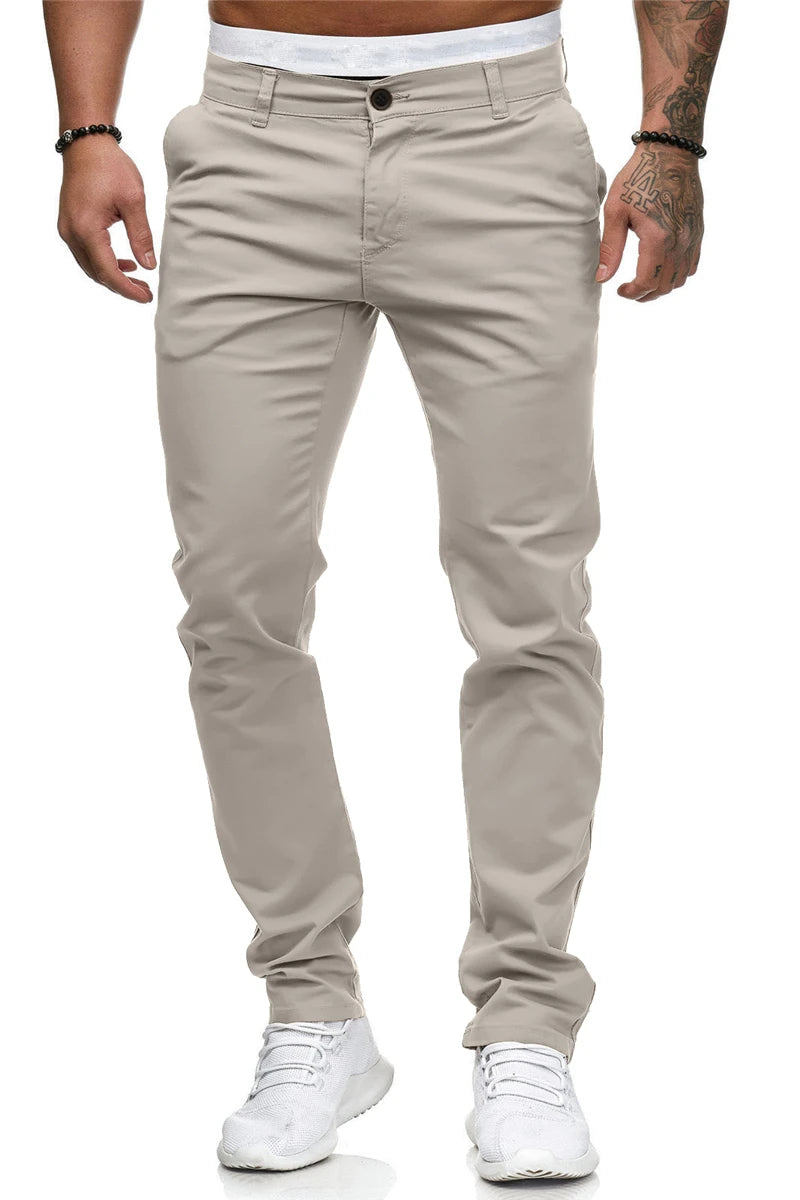 Pantalones casuales de algodón de color liso para hombre