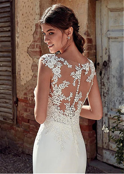 Vestido de novia bohemio sexy, ilusión, sin mangas, escote redondo