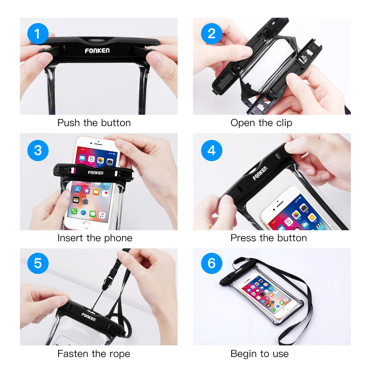Funda impermeable FONKEN para teléfono, transparente, para la nieve