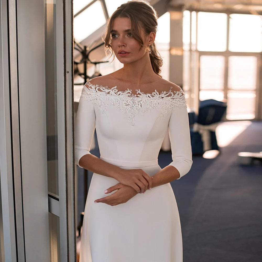 Vestido de novia sencillo, recién llegado, personalizado, cuello barco