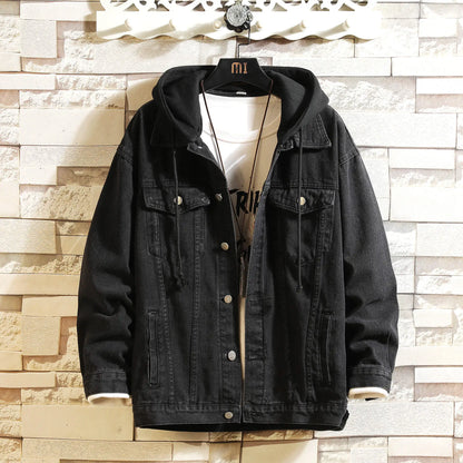 Chaqueta vaquera con capucha para hombre, informal, de color liso