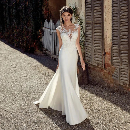 Vestido de novia bohemio sexy, ilusión, sin mangas, escote redondo