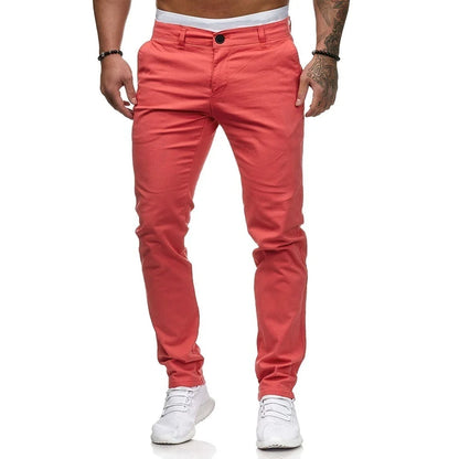 Pantalones casuales de algodón de color liso para hombre