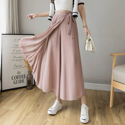 Pantalones plisados de gasa para mujer, estilo coreano, de cintura alta