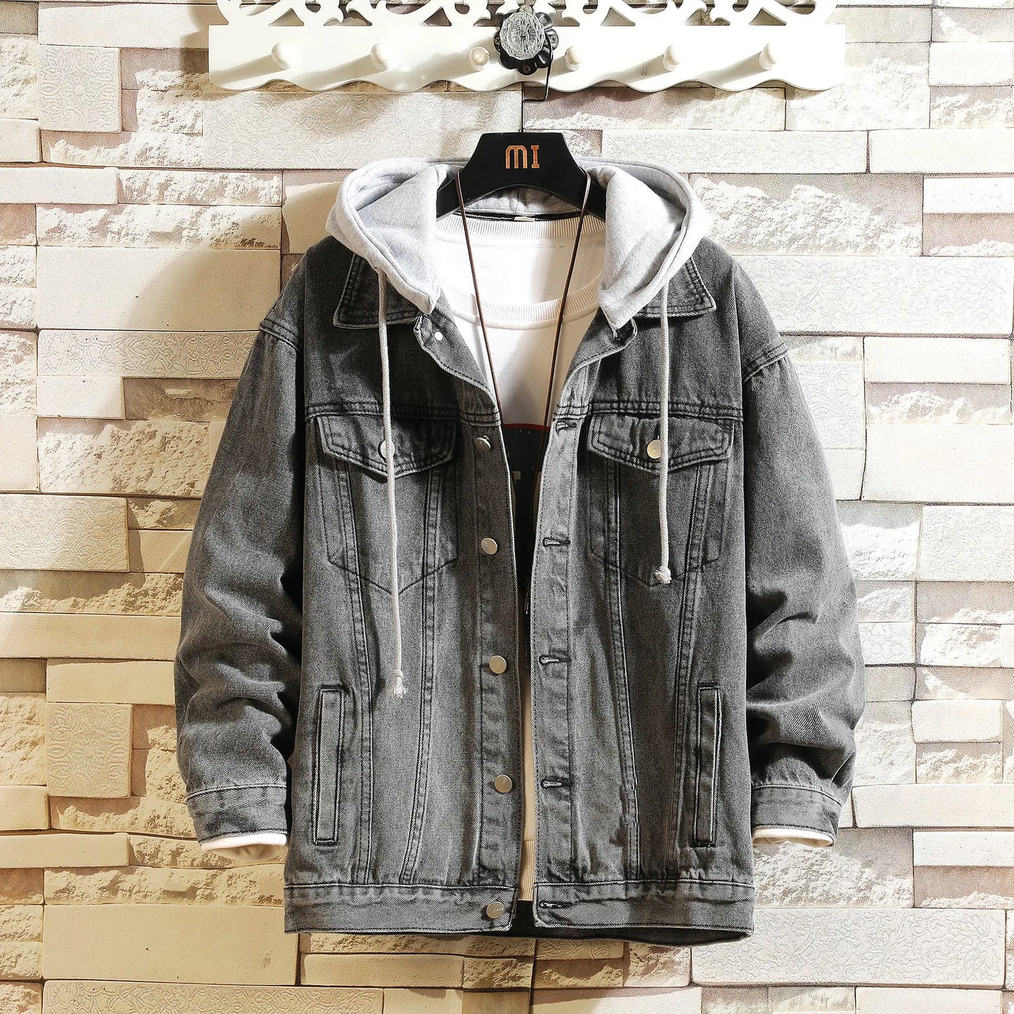 Chaqueta vaquera con capucha para hombre, informal, de color liso