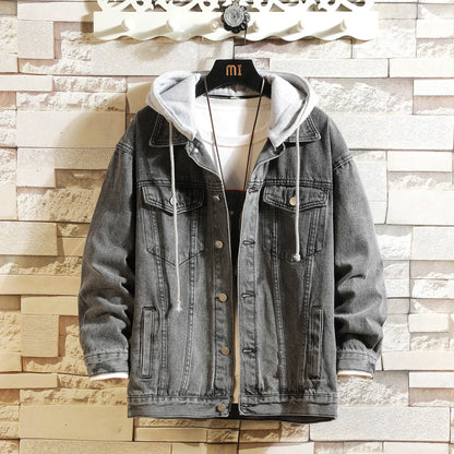 Chaqueta vaquera con capucha para hombre, informal, de color liso