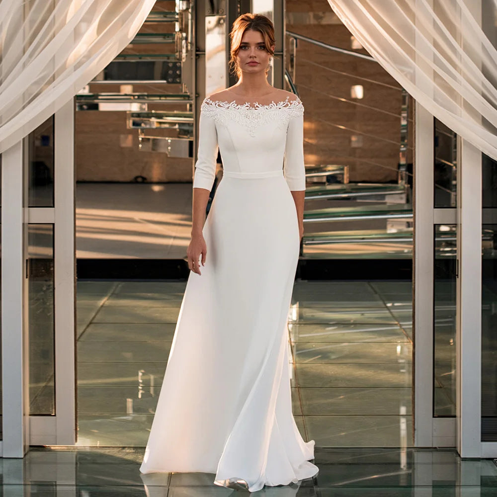 Vestido de novia sencillo, recién llegado, personalizado, cuello barco