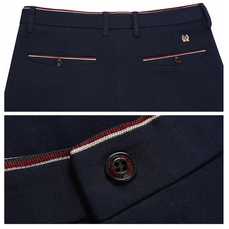Pantalones de traje para hombre, elegantes pantalones de vestir