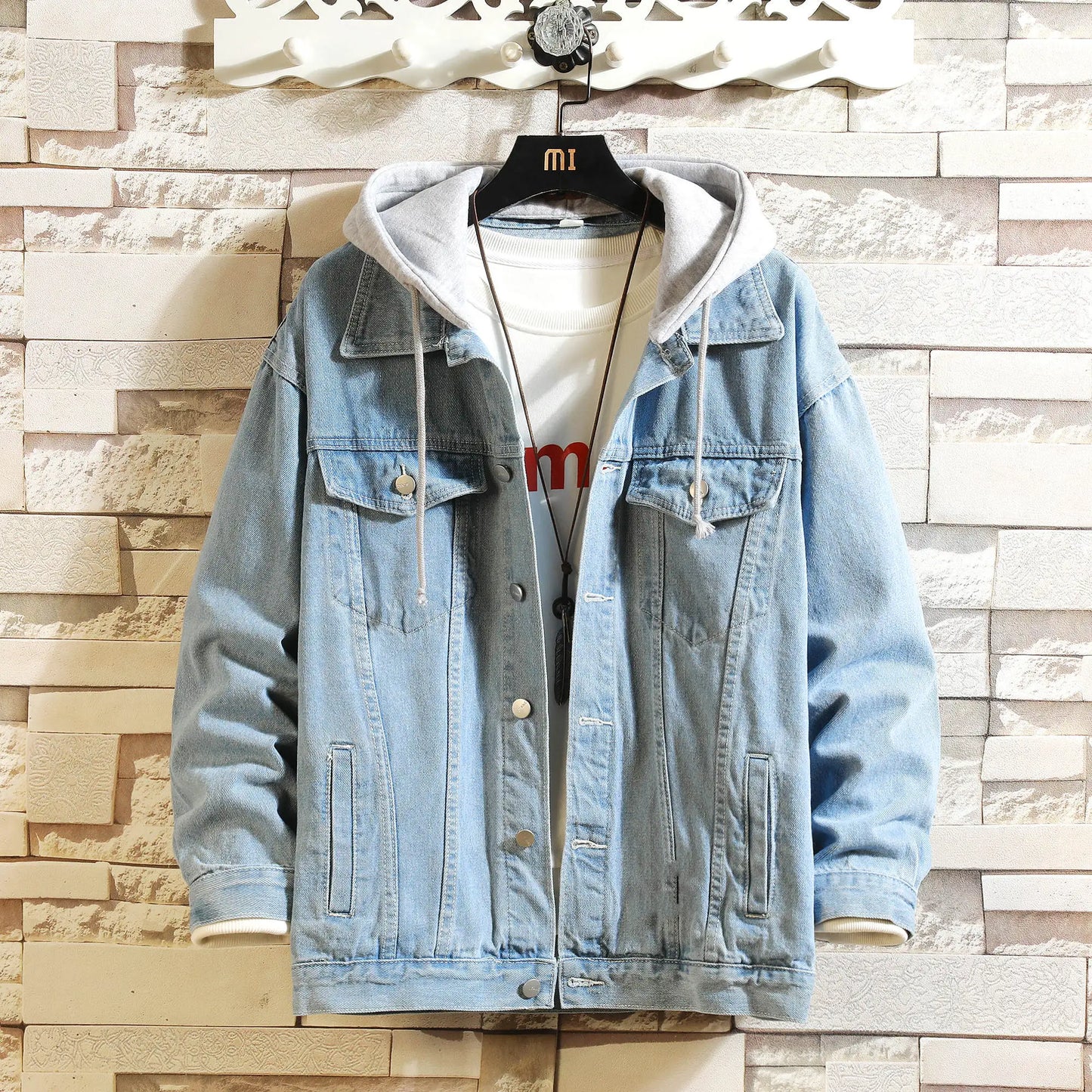 Chaqueta vaquera con capucha para hombre, informal, de color liso